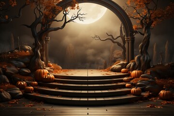 Advertising podium for the product on the background of halloween autumn 