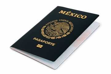 Mexican passport isolated on white background, side angle