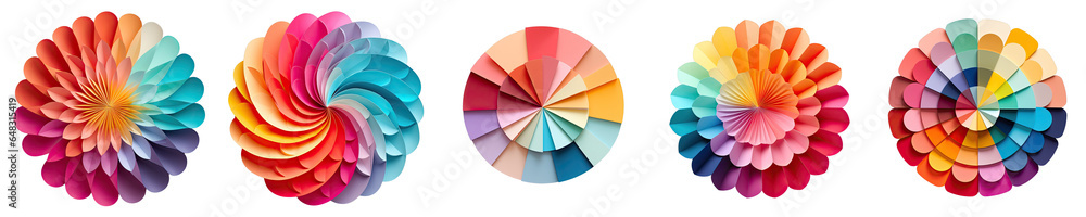 Poster Png Set Folded multicolored circular paper on a transparent background