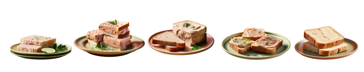 Png Set Fresh pate on bread plated on a transparent background - obrazy, fototapety, plakaty