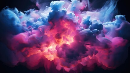 Fototapeta premium 3d render, Abstract stormy cloud glowing from inside with bright pink blue light, Neon background, Bright color.