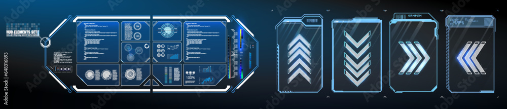 Poster hud ui design vector illustration futuristic helmet or cockpit view in hud, fui style. luminous visu