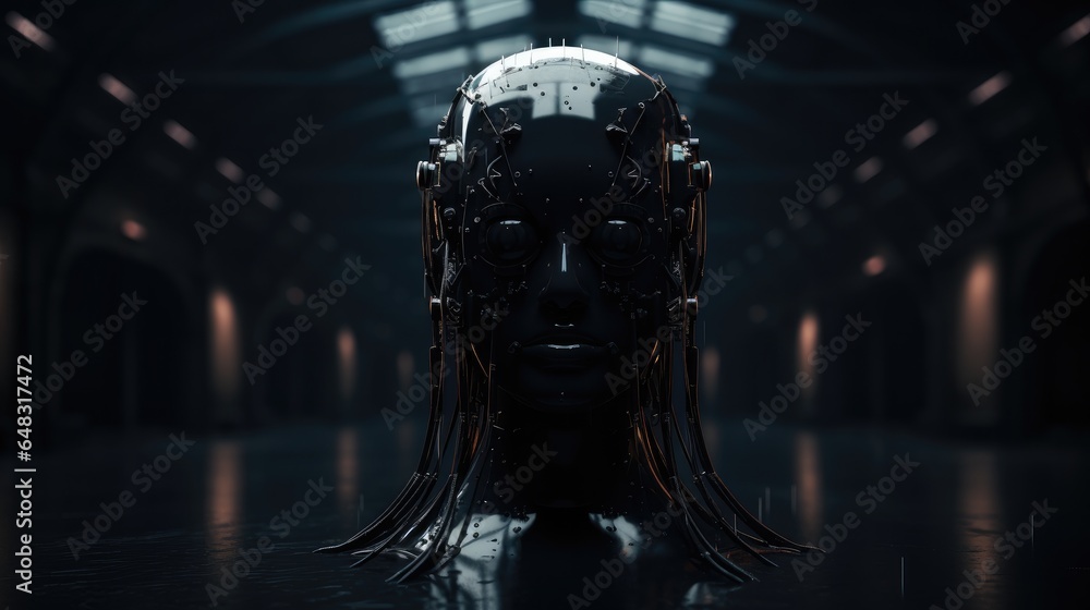 Aufkleber dark industrial has roots of consciousness and meaning of end of world without human objects.