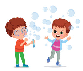 cute Children playing with bubbles