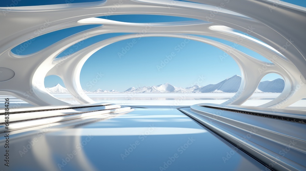 Poster Architecture, Realistic background in futuristic style, white clean background. 3d rendering.