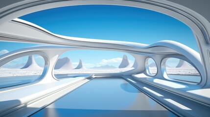 Architecture, Realistic background in futuristic style, white clean background. 3d rendering.