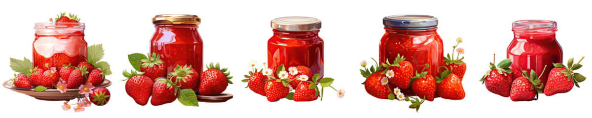 Png Set Jam and strawberries in a black jar transparent background