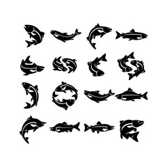 Salmon fish silhouette icon design illustration template
