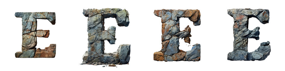 Png Set A small ancient looking lowercase letter E in blue stone texture isolated on a transparent background