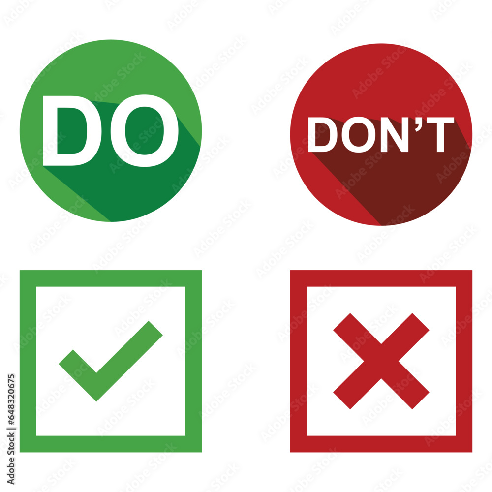 Poster set of do and don't, yes or no vector illustration button choice. suitable for elements of advice in