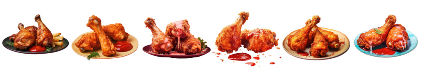 Png Set Ketchup covered crispy legs of chicken transparent background