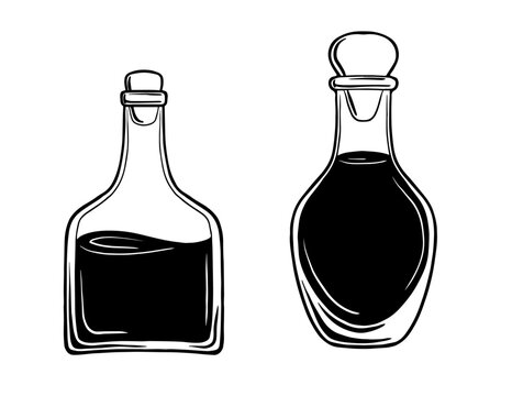 Set of Hand Drawn Liquid Glass Potion Bottles Illustration Vectors Halloween Decor