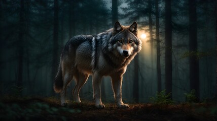 wolf in the forest cinematic close up portrait