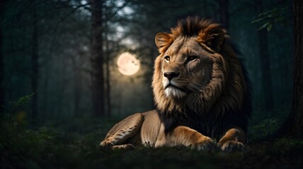 portrait of a lion in jungle close up 