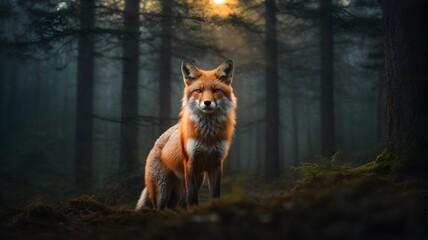 Obraz premium red fox in the forest cinematic