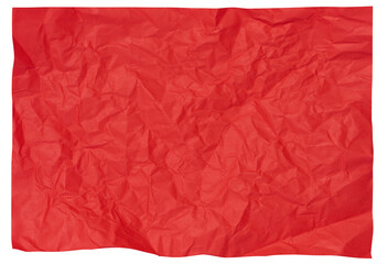 Rectangular crumpled sheet of red paper on a white isolated background
