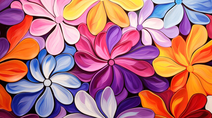 Artistic painting, Seamless background with multicolored flowers. AI generative.