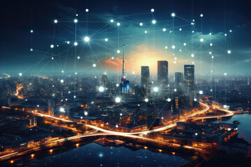 Fototapeta na wymiar Smart city and communication network concept. 5G