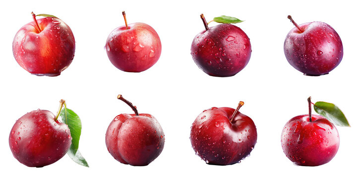 Png Set Freshly cleaned isolated red plum wet transparent background