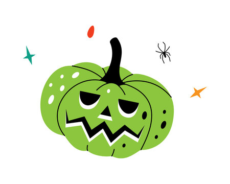 Halloween pumpkin with scary face. Pumpkin, autumn vegetable. Vector illustration.