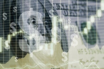 USD banknote with hologram stock chart graph