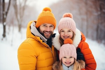 photo of happy family enjoying the snow
