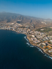 blue ocean water and luxury beach, hotels, resort of Tenerife, Canary island