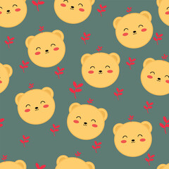 Fototapeta premium Seamless pattern with cartoon bear for fabric print, textile, gift wrapping paper. colorful vector for kids, flat style