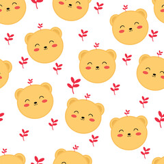 Seamless pattern with cartoon bear for fabric print, textile, gift wrapping paper. colorful vector for kids, flat style