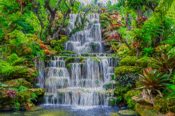 Waterfall in Thailand.View of waterfall in beautiful garden at sakon nakhon province,Thailand.
