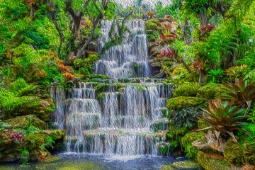 Fototapeta premium Waterfall in Thailand.View of waterfall in beautiful garden at sakon nakhon province,Thailand. 