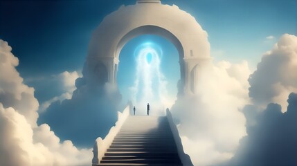 神々しい光が差し込む天国の門｜Heaven's gate where divine light shines through. Generative AI