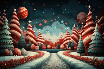 Foto op Canvas Fairy Christmas Striped candy’s tree decoration.  © nnattalli