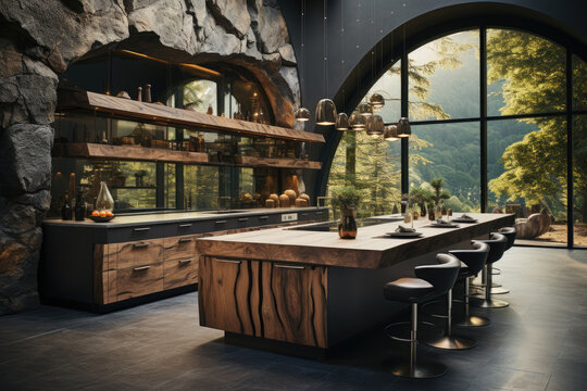 modern dining room in  wooden design 