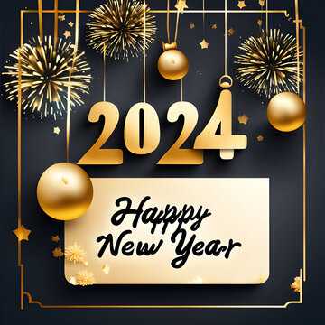 Happy new year 2024 letters banner, poster, background
