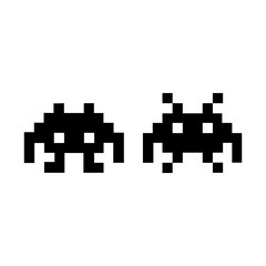  funny pixel monsters. Vintage pixel art. retro cartoon.
