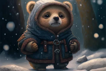 Fotobehang  In the snow, the teddy bear with jacket © Muhammad