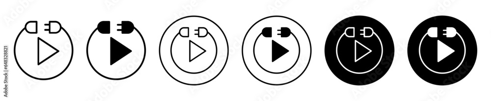 Poster plug and play icon. electric power supply cable wire symbol. digital electronic socket cord with ada
