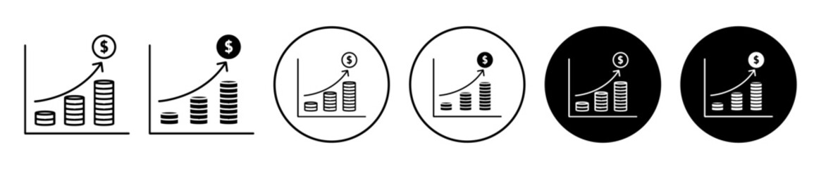 Revenue icon. Company business growth financial chart with dollar coin symbol. Net profit or earning increase with inflation vector. Long term return on investment sign. - obrazy, fototapety, plakaty