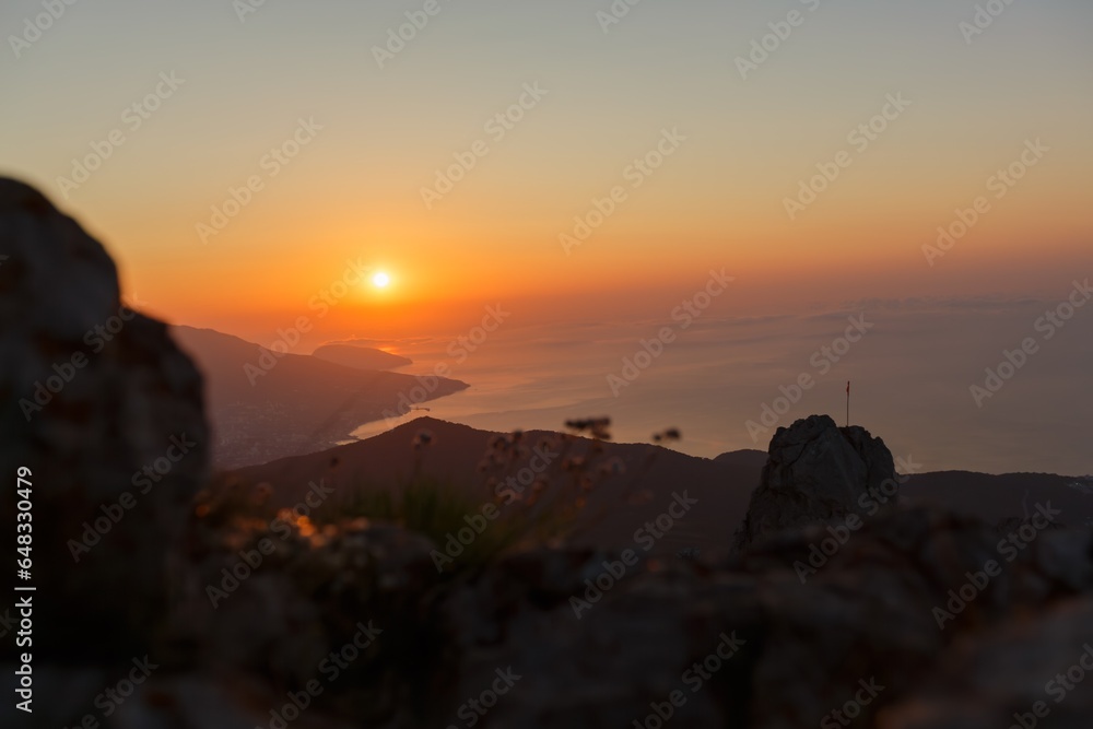 Canvas Prints Beautiful mountain landscape with sunset sky with sea