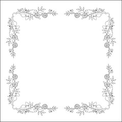 Vegetal ornamental frame with citrus fruits, leaves and flowers, border, corners for greeting cards, banners, business cards, invitations, menus. Isolated vector illustration.