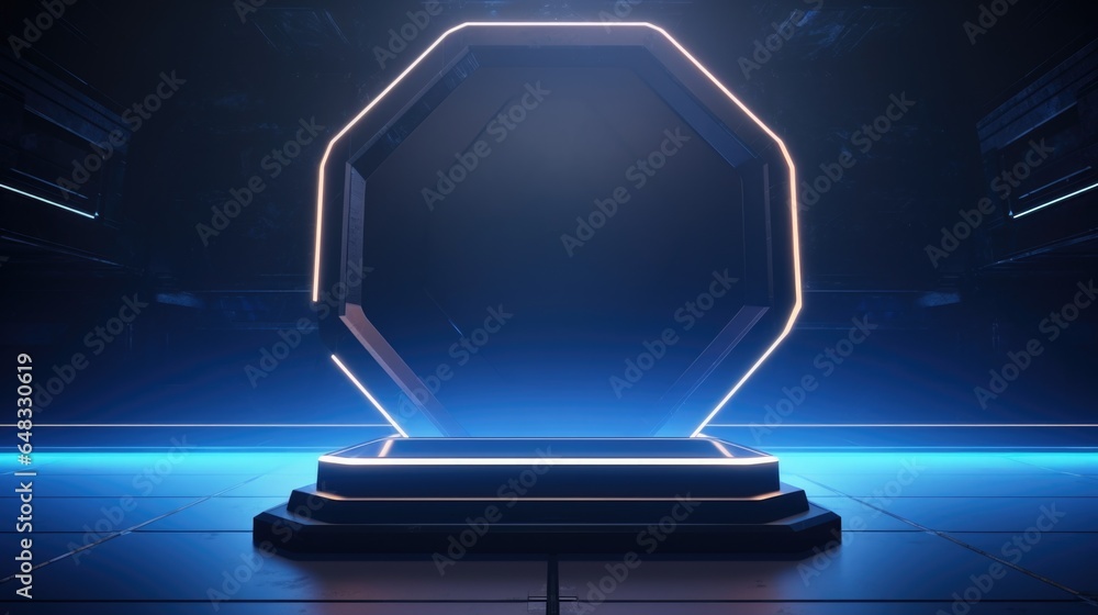 Poster cyberpunk theme. empty podium design for product display. background for presentation or showcase pe