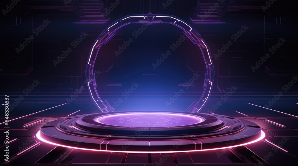 Poster cyberpunk theme. empty podium design for product display. background for presentation or showcase pe