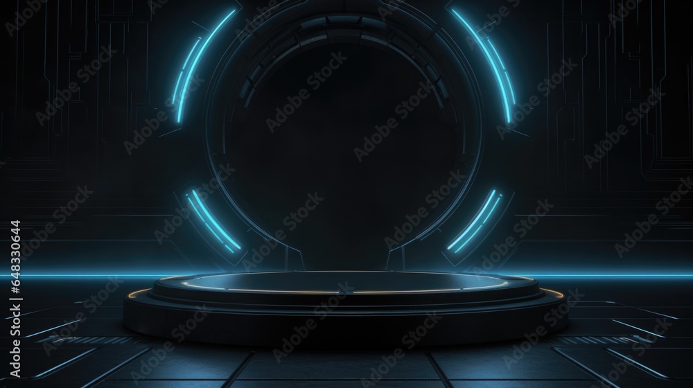 Poster cyberpunk theme. empty podium design for product display. background for presentation or showcase pe