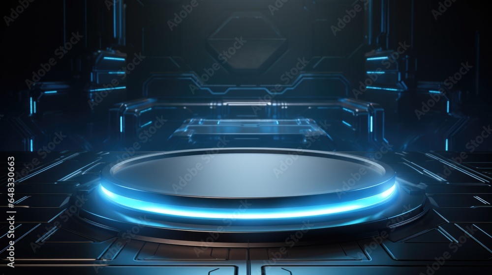 Poster cyberpunk theme. empty podium design for product display. background for presentation or showcase pe