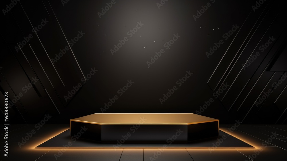 Poster gold empty podium design for product display. background for presentation or showcase pedestal produ