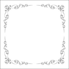 Elegant black and white monochrome ornamental border for greeting cards, banners, invitations. Vector frame for all sizes and formats. Isolated vector illustration.