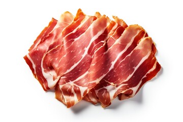 Delicious jamon isolated on a white background. View from above.