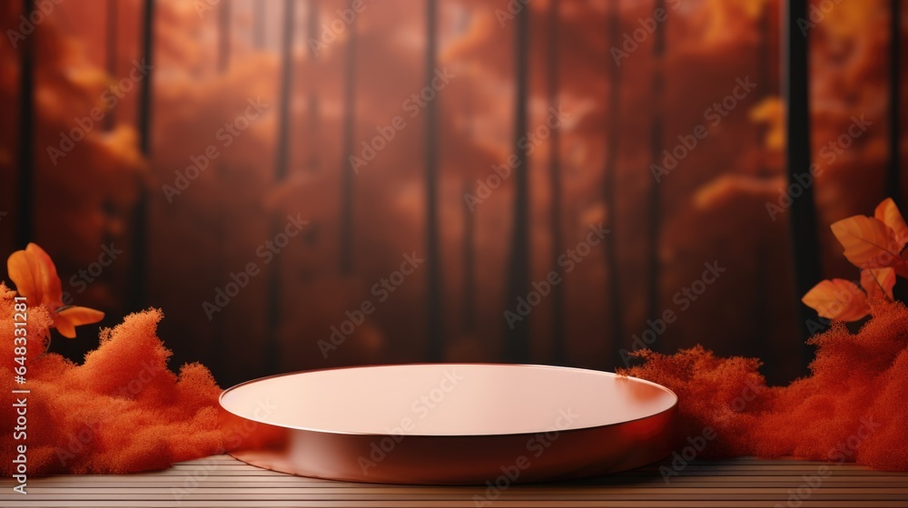 Poster autumn theme. empty podium design for product display. background for presentation or showcase pedes