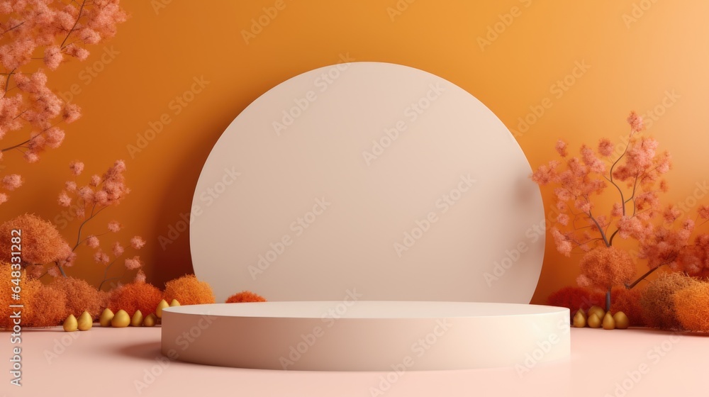Poster autumn theme. empty podium design for product display. background for presentation or showcase pedes